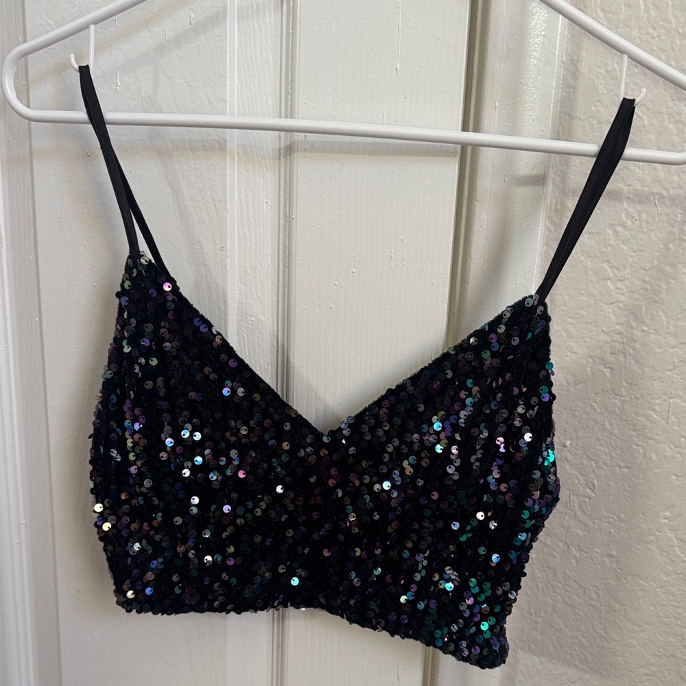 Forever 21 Black Sequin Crop Top